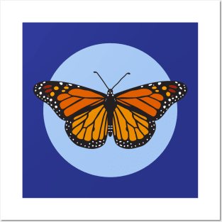 Monarch butterfly on blue Posters and Art